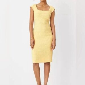 Ann Taylor Yellow Textured Cap-Sleeve Midi Dress